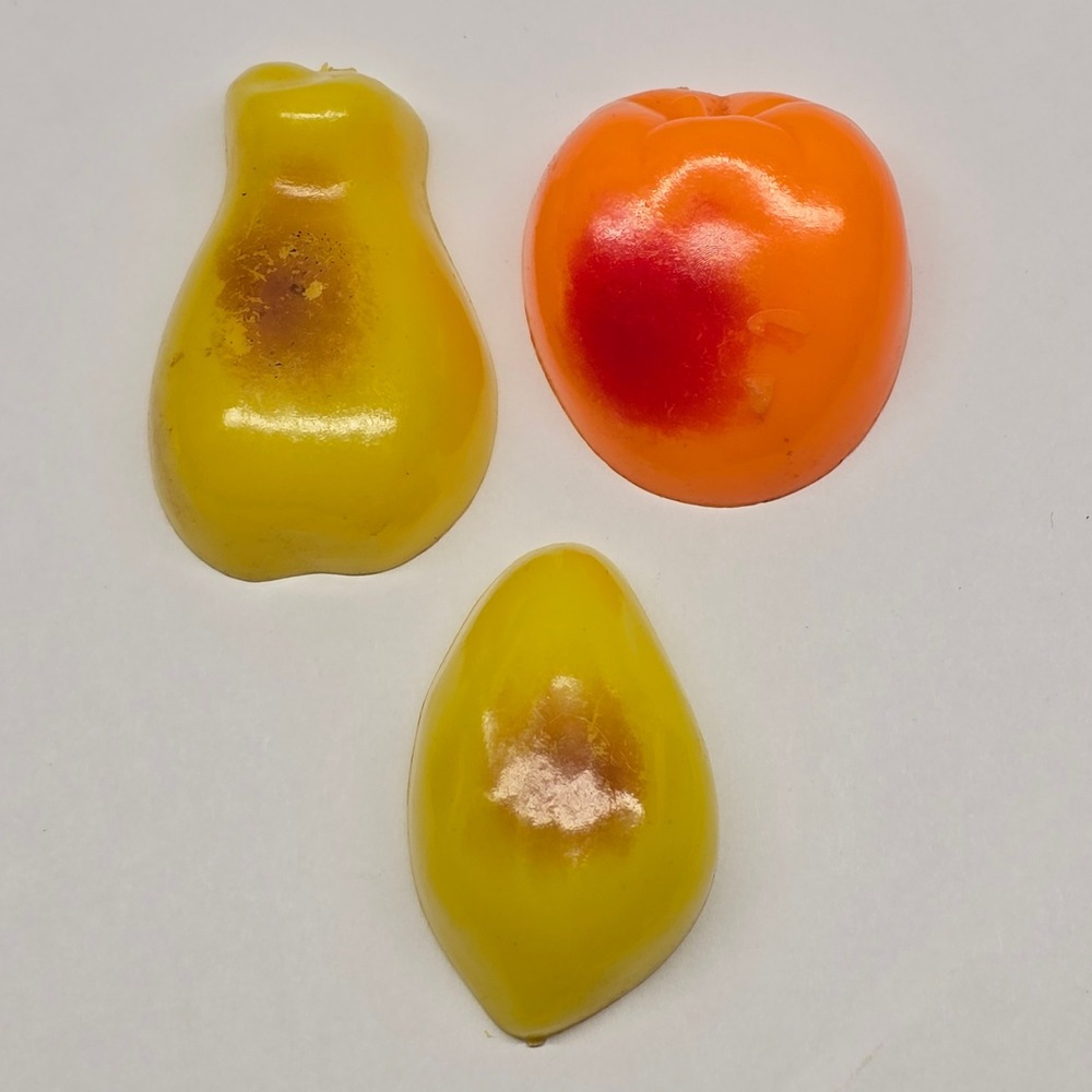 Vintage Fruit Refrigerator Magnets Set of 3 Yellow Orange Retro Kitsch